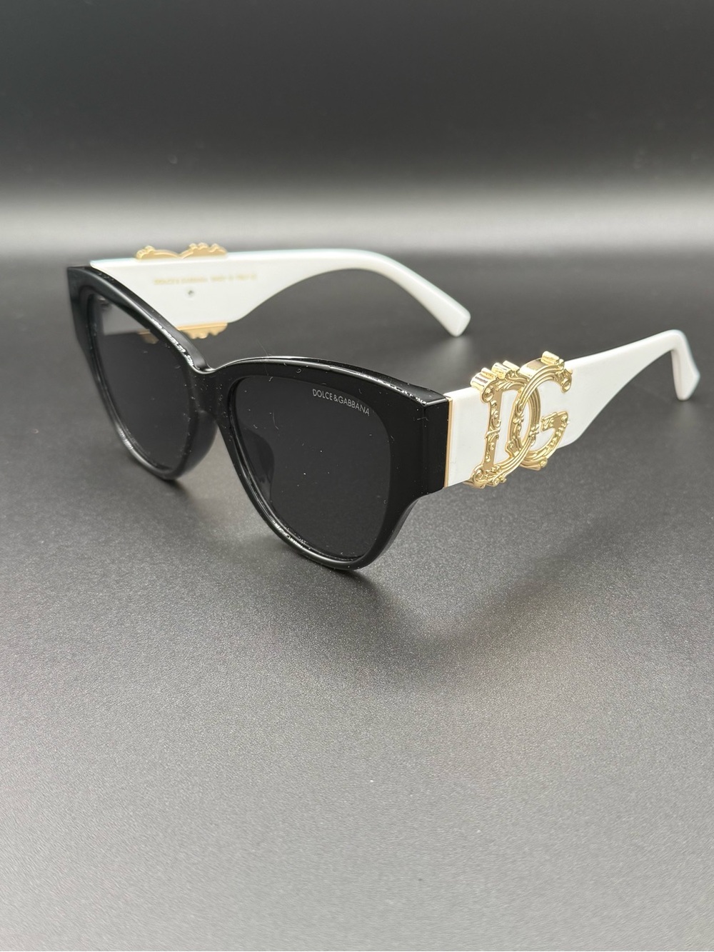 Dolce & Gabbana DG4387 Cat Eye Sunglasses Black White Gold